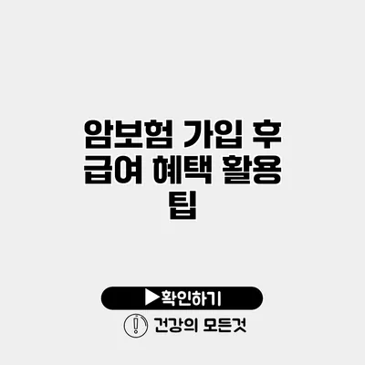 암보험 가입 후 급여 혜택 활용 팁