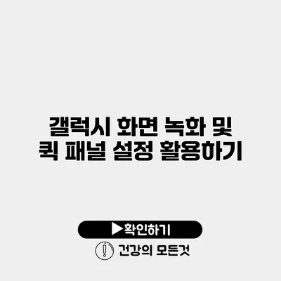 갤럭시 화면 녹화 및 퀵 패널 설정 활용하기