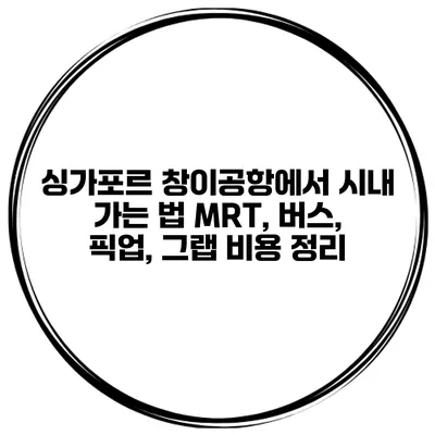 싱가포르 창이공항에서 시내 가는 법 MRT, 버스, 픽업, 그랩 비용 정리