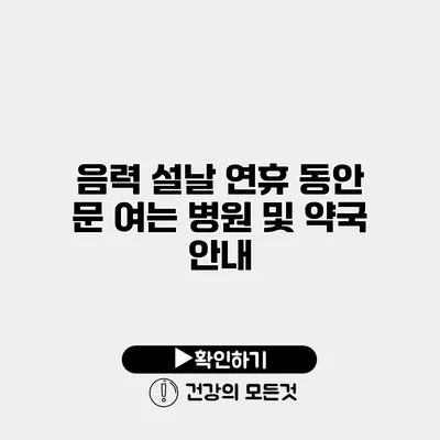 음력 설날 연휴 동안 문 여는 병원 및 약국 안내